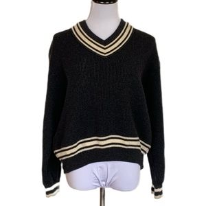 Merino Knitwear Womens SZ L Gray/ Ribbed V-Neck Wool Cricket Sweater